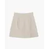 Straight mini skirt with slit in beige, front view, size S
