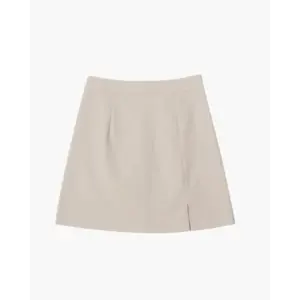 Straight mini skirt with slit in beige, front view, size S