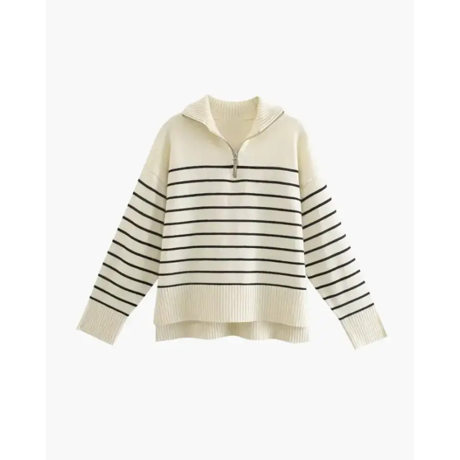 Striped Half-Zip Knit Sweater - Small