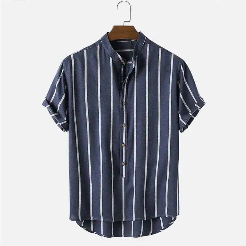 Montelaire striped short sleeve shirt flat lay showing stripe weave