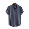 striped-short-sleeve-shirt-navy-s-835 Striped short sleeve shirt in navy with vertical pattern detail
