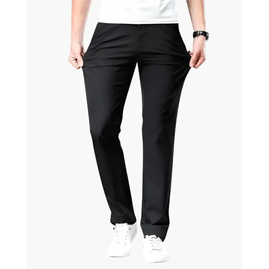 Tailored chino trousers in black, cotton-spandex, straight leg, waist 32