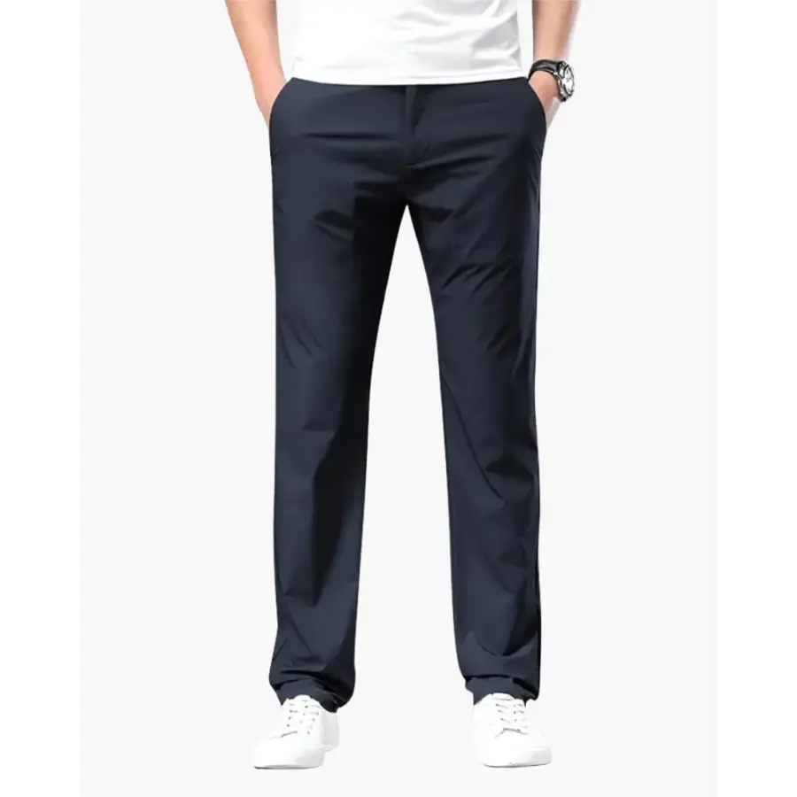 Men's tailored chino pants in blue, mid-rise straight fit, waist 32