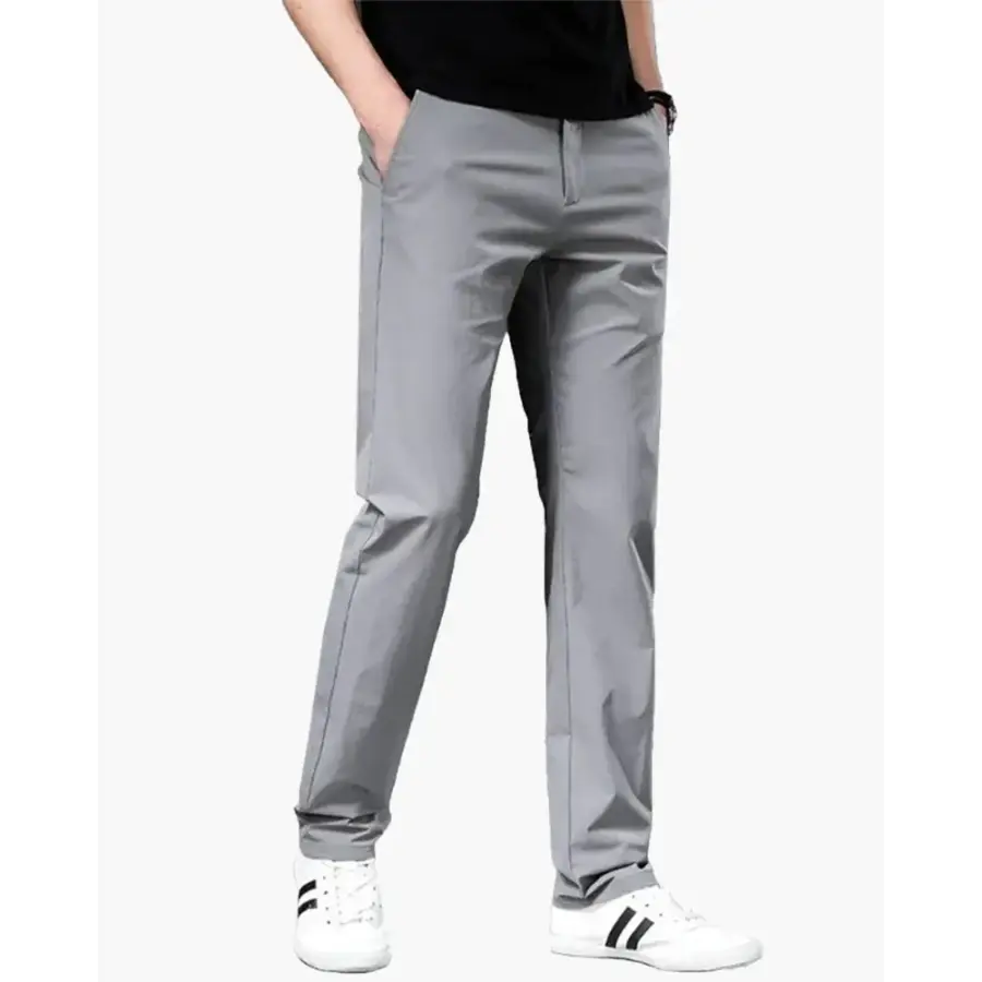 Straight-leg tailored chino trousers in gray, waist 32, side view