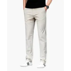 Tailored chino pants in white, straight leg, waist 32, front view
