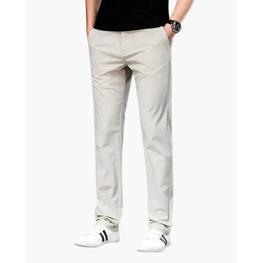 Tailored chino pants in white, straight leg, waist 32, front view