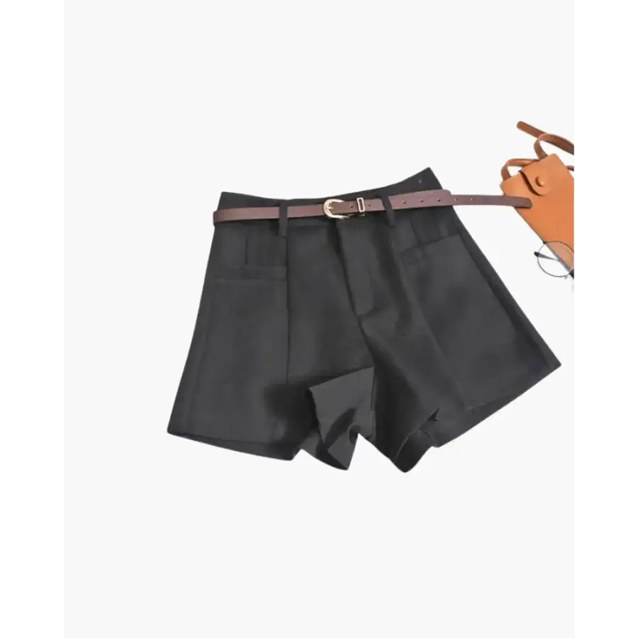 Tailored high-waist black shorts front view, size S