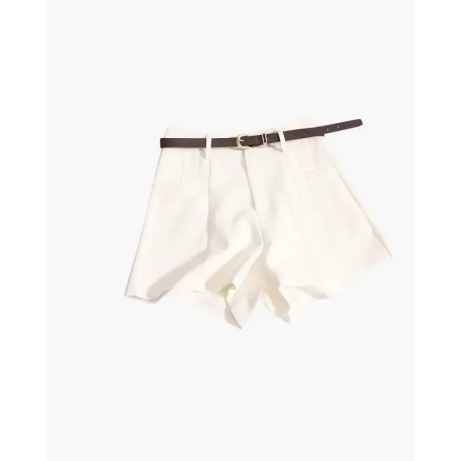 Tailored high-waist white shorts front view, size S