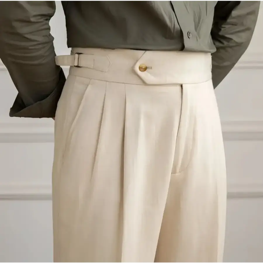 Tailored Linen Blend Trousers - Beige / 29