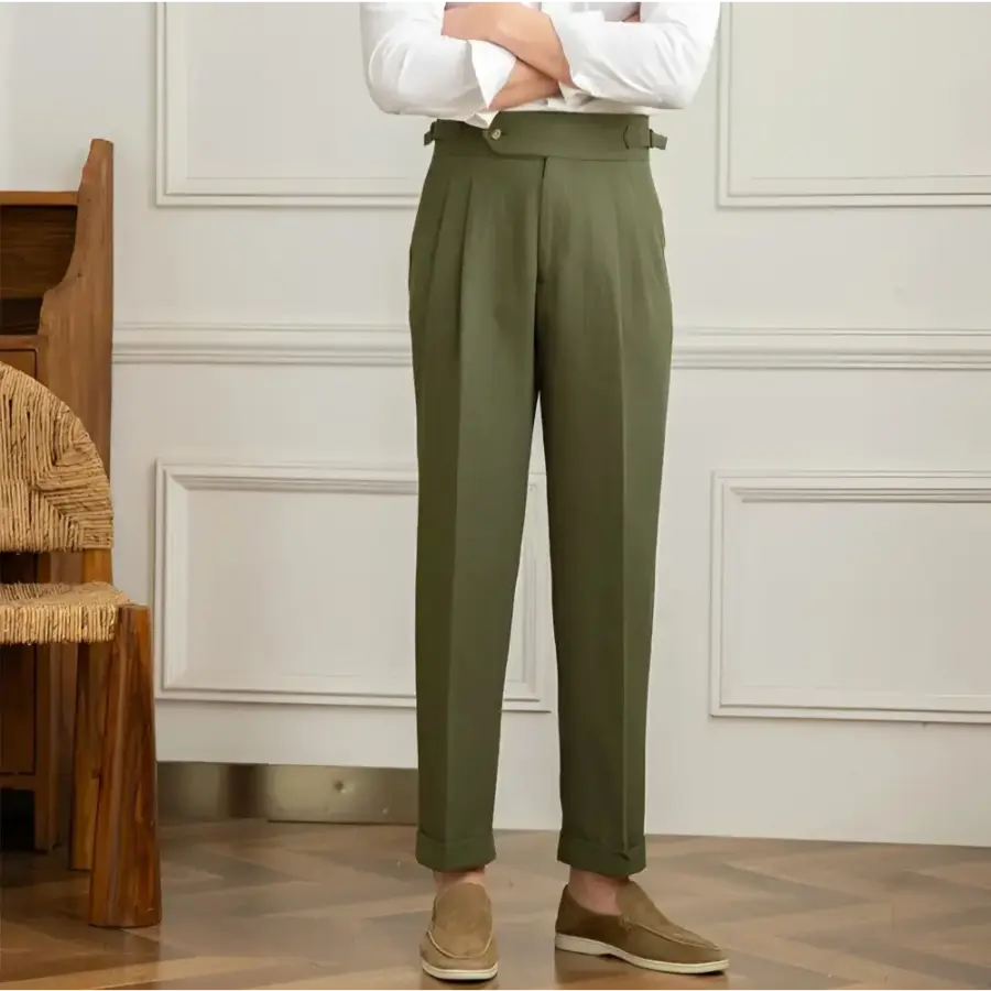 Tailored Linen Blend Trousers - Swamp Green / 29
