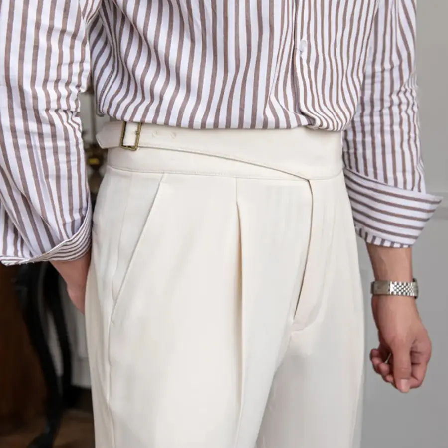 Tailored Pleated Trousers - Cream White / 28