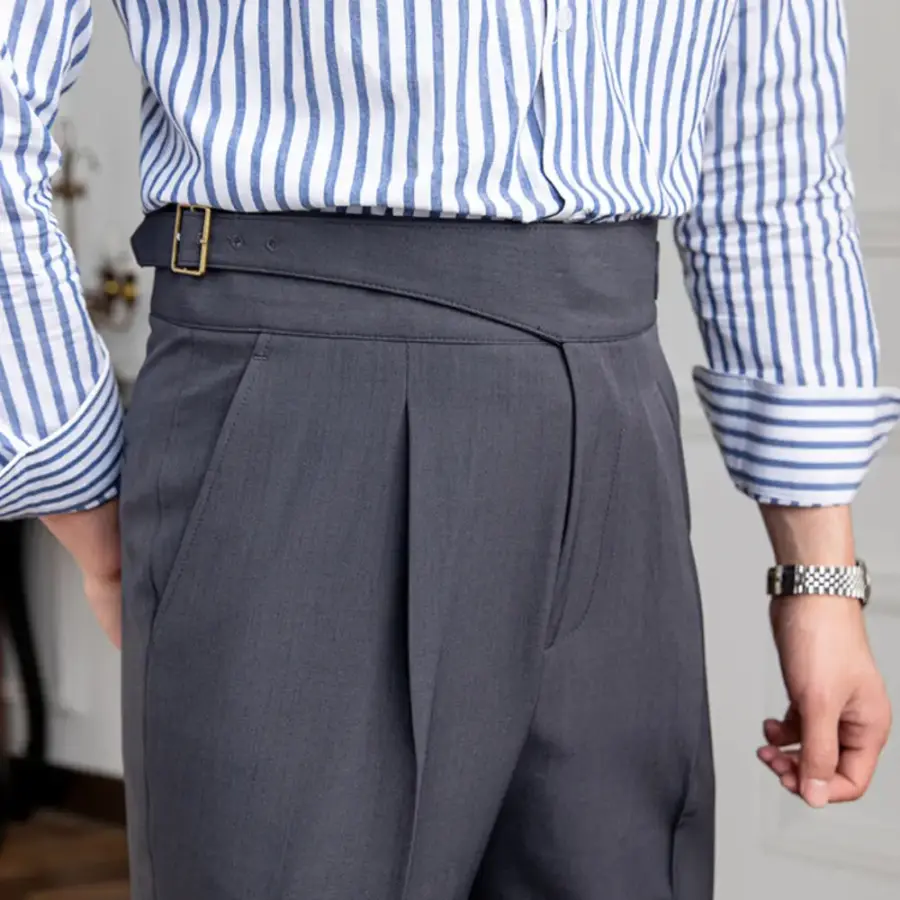 Tailored Pleated Trousers - Slate Gray / 28