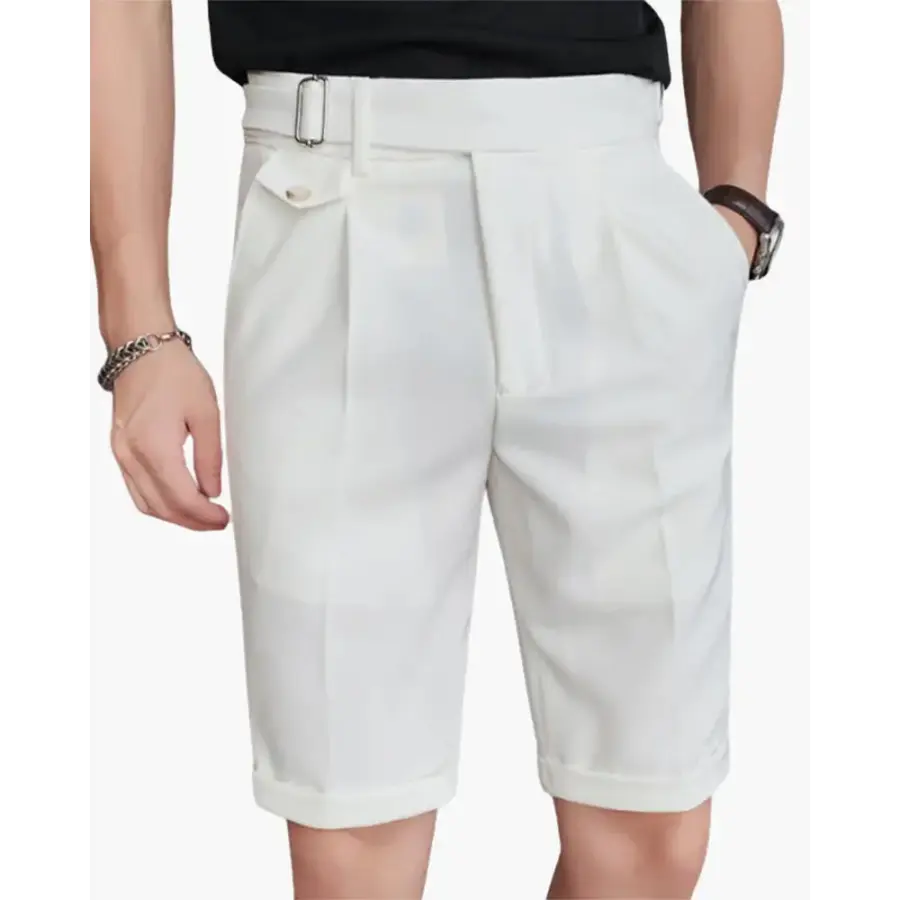 Tailored shorts fabric detail, cotton-elastane weave close-up