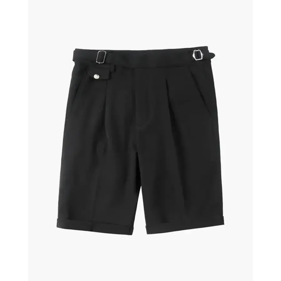 Tailored short pantalon in black, size 28, flat lay front view