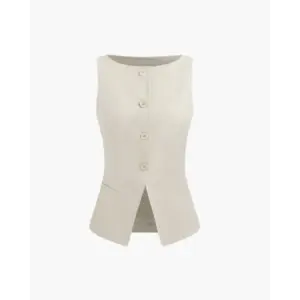 tailored-sleeveless-vest-beige-s-601 Tailored Sleeveless Vest| - Beige / S