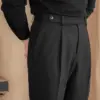 Tailored Wool Pleated Trousers - Black / 28