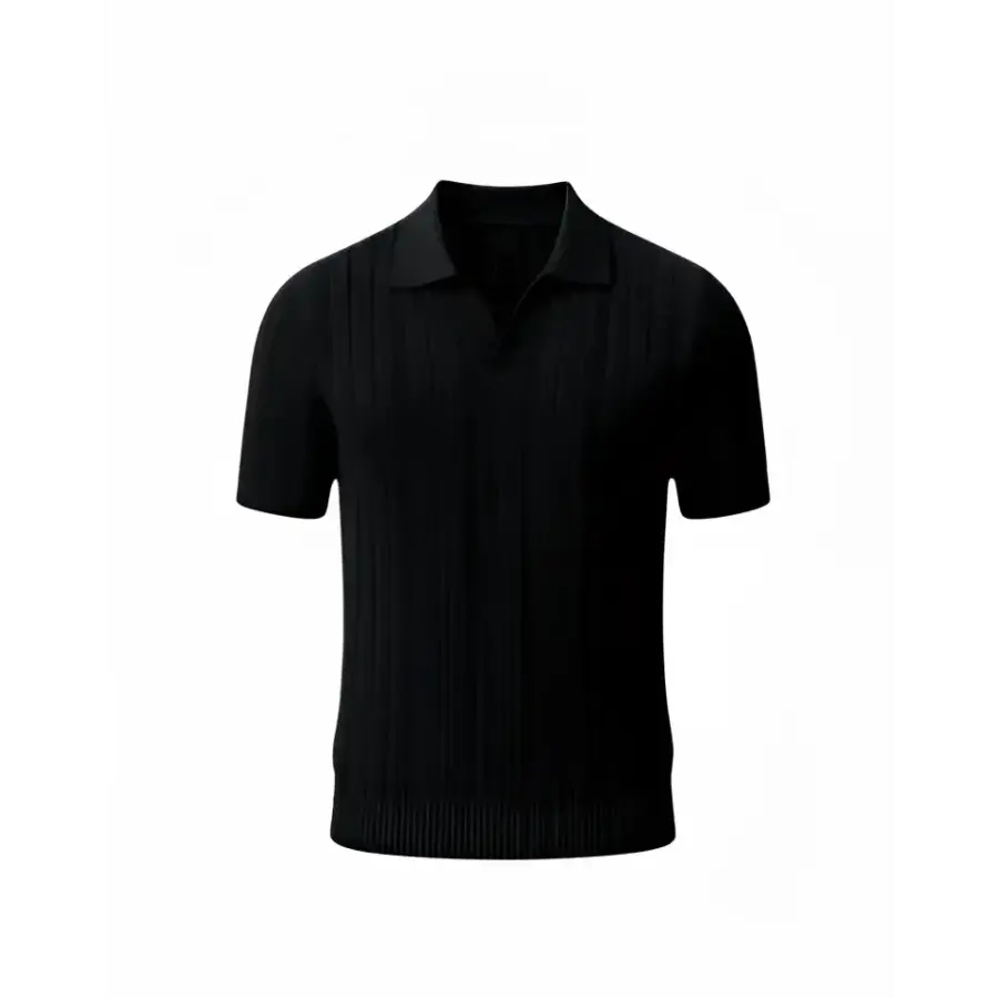 Textured Cable Knit Polo - Black / S