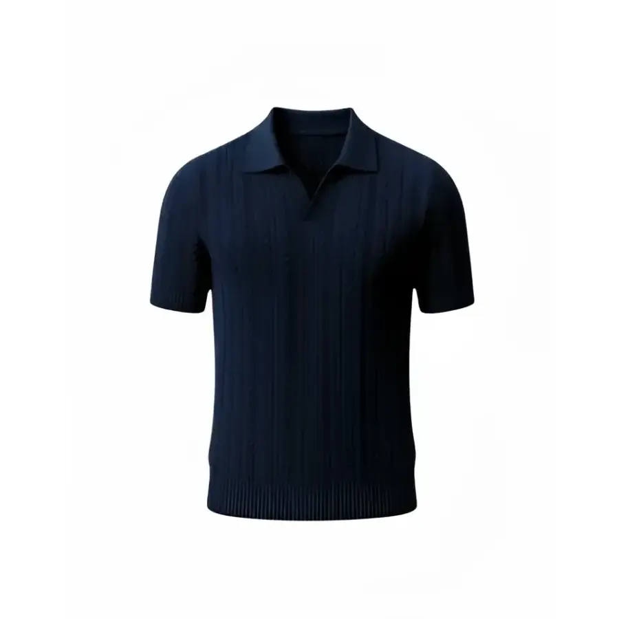 Textured Cable Knit Polo - Navy Blue / S