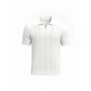 textured-cable-knit-polo-white-s-803 Textured Cable Knit Polo - White / S