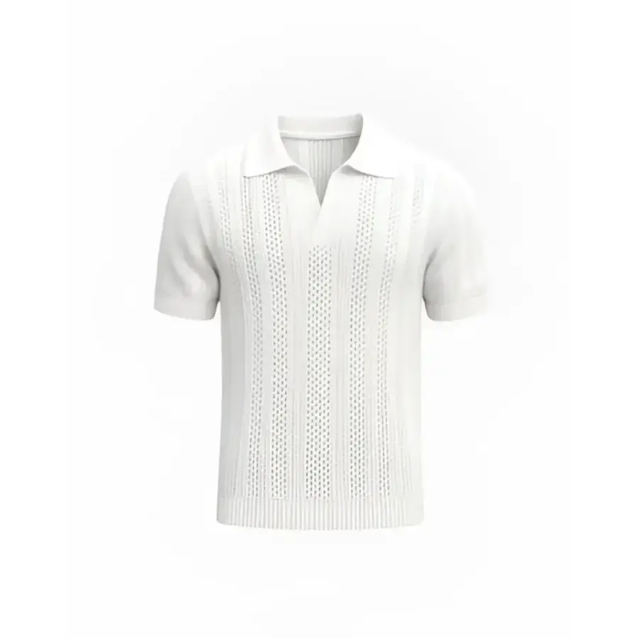 Textured Cable Knit Polo - White / S
