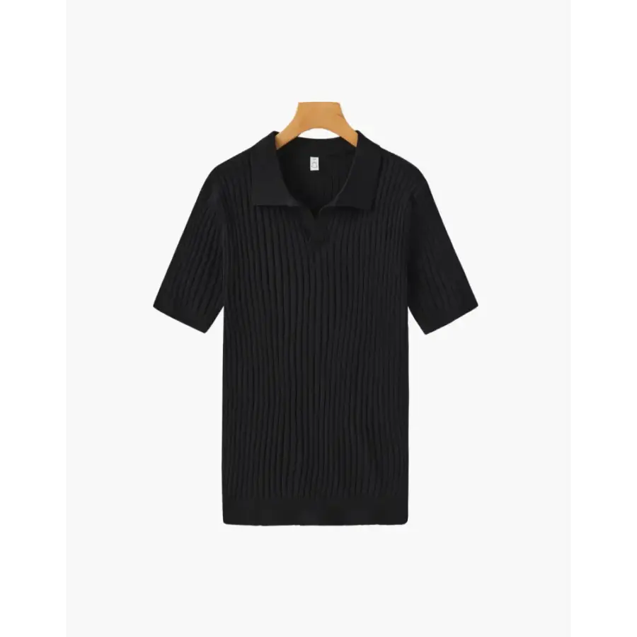 Textured Knit Polo - Black / S