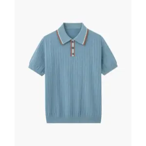 textured-knit-polo-shirt-blue-gray-s-634 Textured Knit Polo Shirt - Blue Gray / S