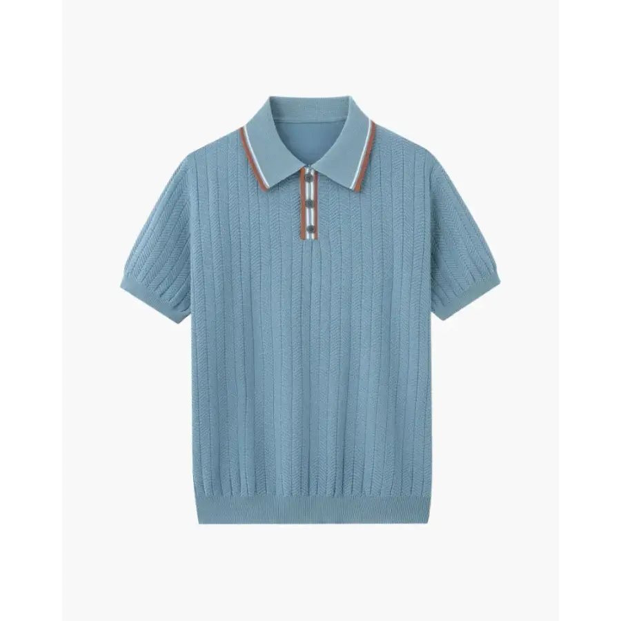 Textured Knit Polo Shirt - Blue Gray / S