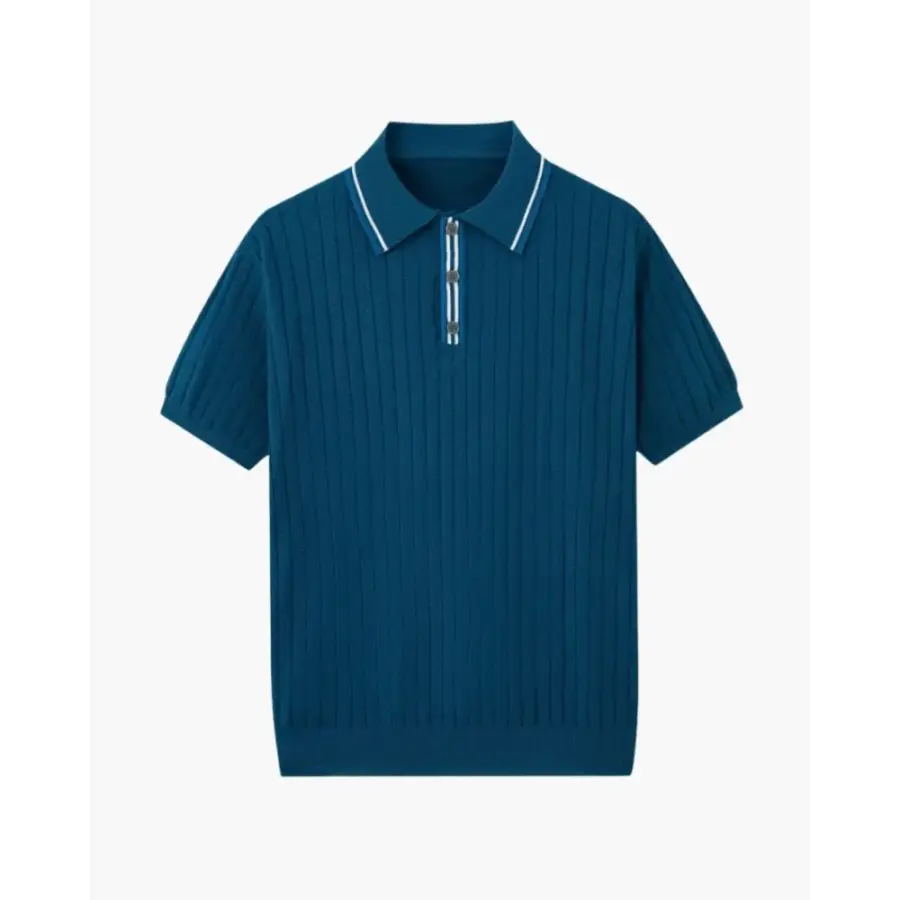 Textured Knit Polo Shirt - Blue / S