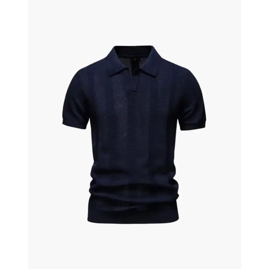 Textured Knit Polo Shirt - Navy / XS