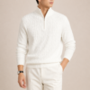 Textured Quarter-Zip Sweater - White S