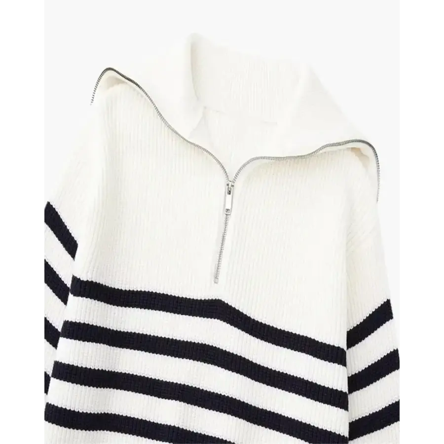 The Mariner Zip Knit worn zipped, layered under navy blazer