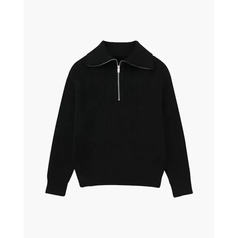 Solid black Mariner zip knit, Portuguese cotton jersey, medium weight
