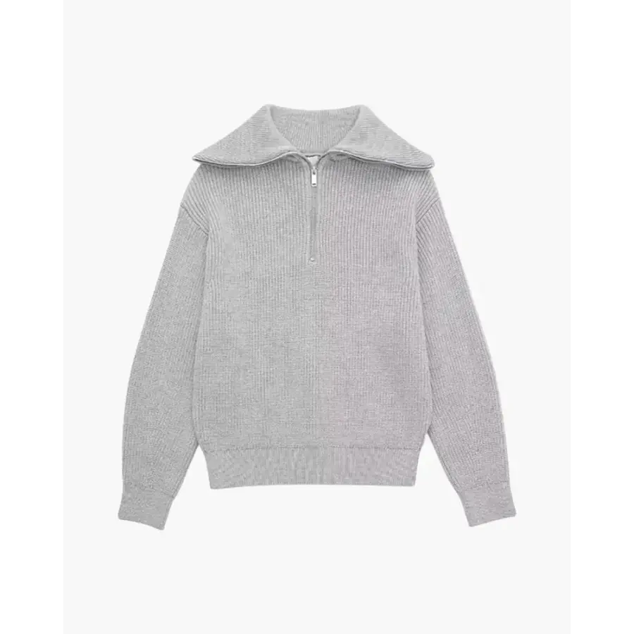Solid gray Mariner zip knit, versatile neutral colorway