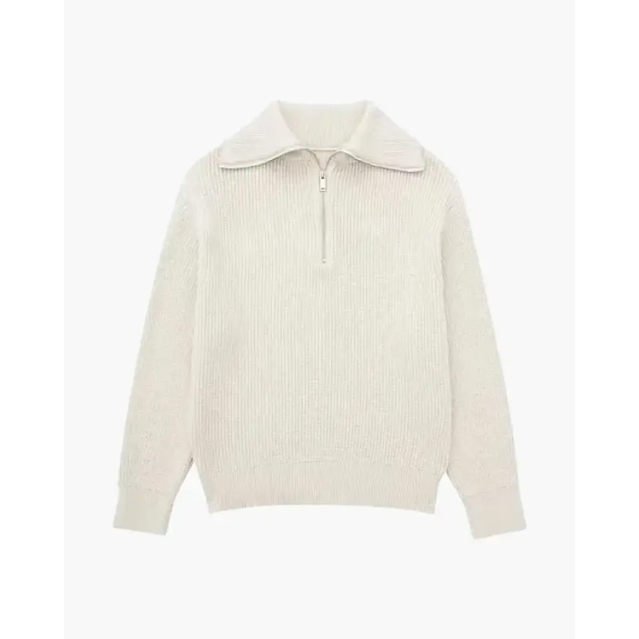 Solid white Mariner zip knit, clean minimalist design