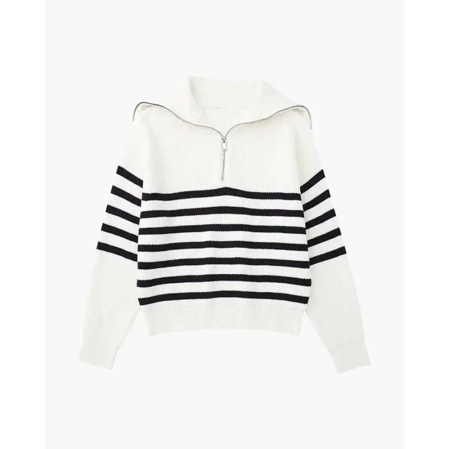 White striped Mariner zip knit, medium-weight Portuguese cotton, size small