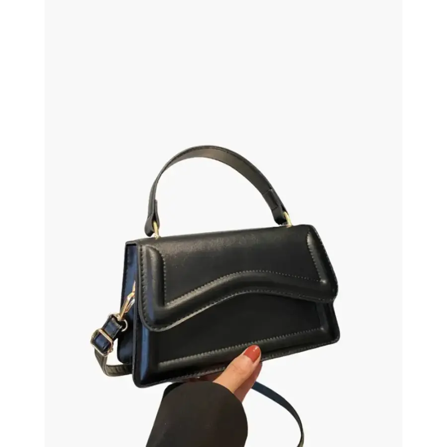 Petite top-handle bag in black canvas with vegetable-tanned leather handle