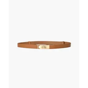 Slim women's leather belt in brown, 1.8 cm width, iron-plated buckle
