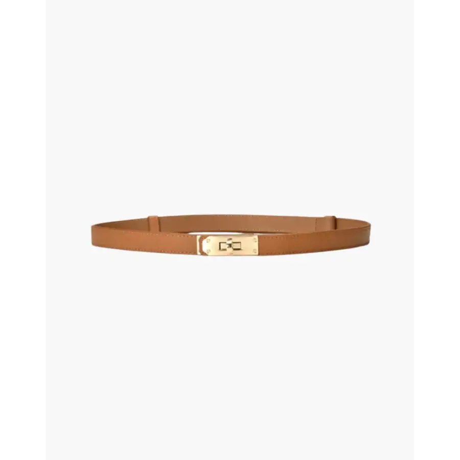 Slim women's leather belt in brown, 1.8 cm width, iron-plated buckle