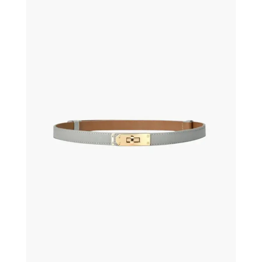 Slim women's leather belt in gray, PU strap, adjustable 57-97 cm