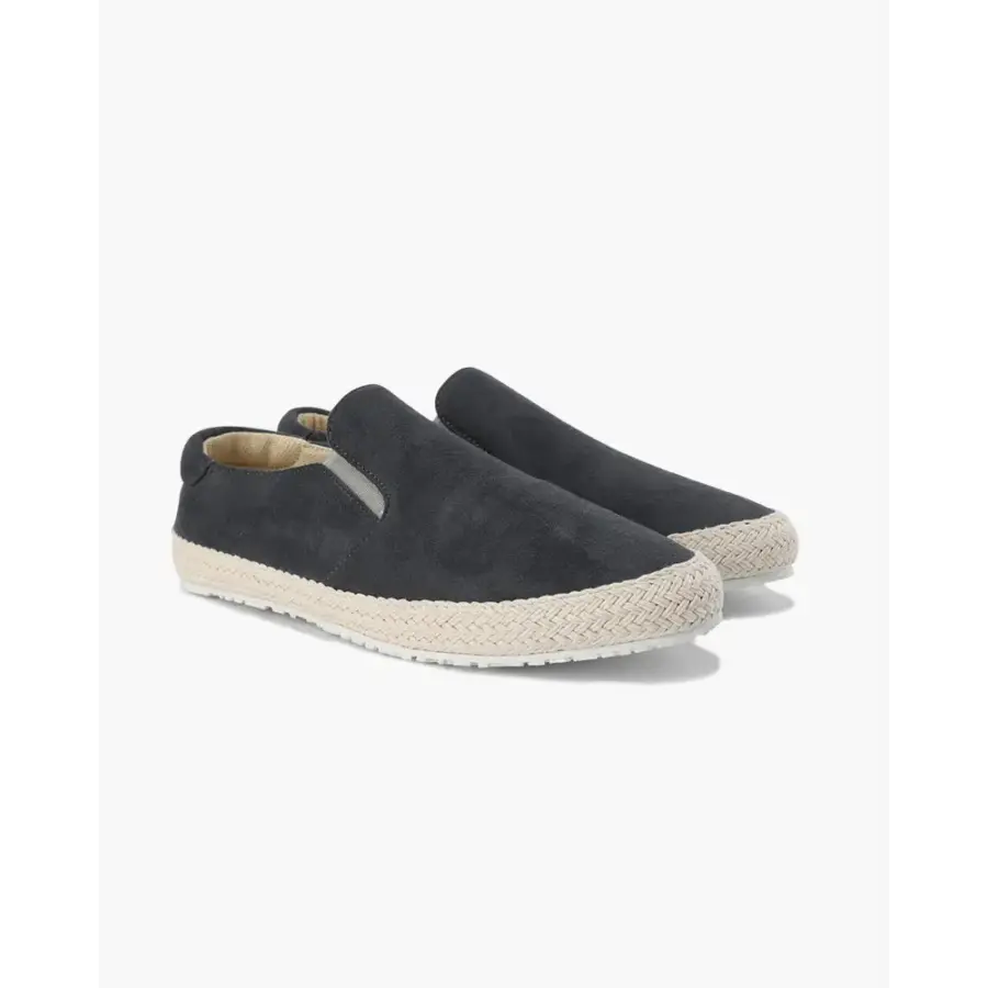 Gray Riviera espadrille loafer detail of rope-wrapped midsole and suede upper