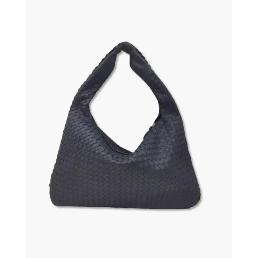 Sculpted Shoulder Bag in Navy Blue, demonstrating neutral versatility for everyday wear