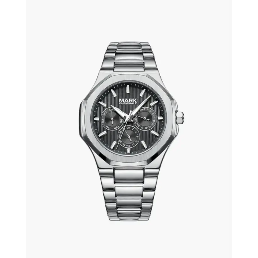 Valmont steel timepiece watch black dial, minimal indices, glow accents
