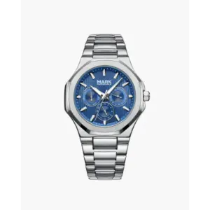 Valmont steel timepiece watch blue dial, 41mm brushed stainless case