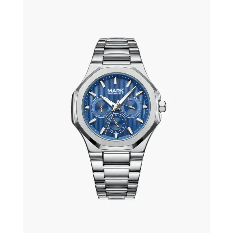 Valmont steel timepiece watch blue dial, 41mm brushed stainless case