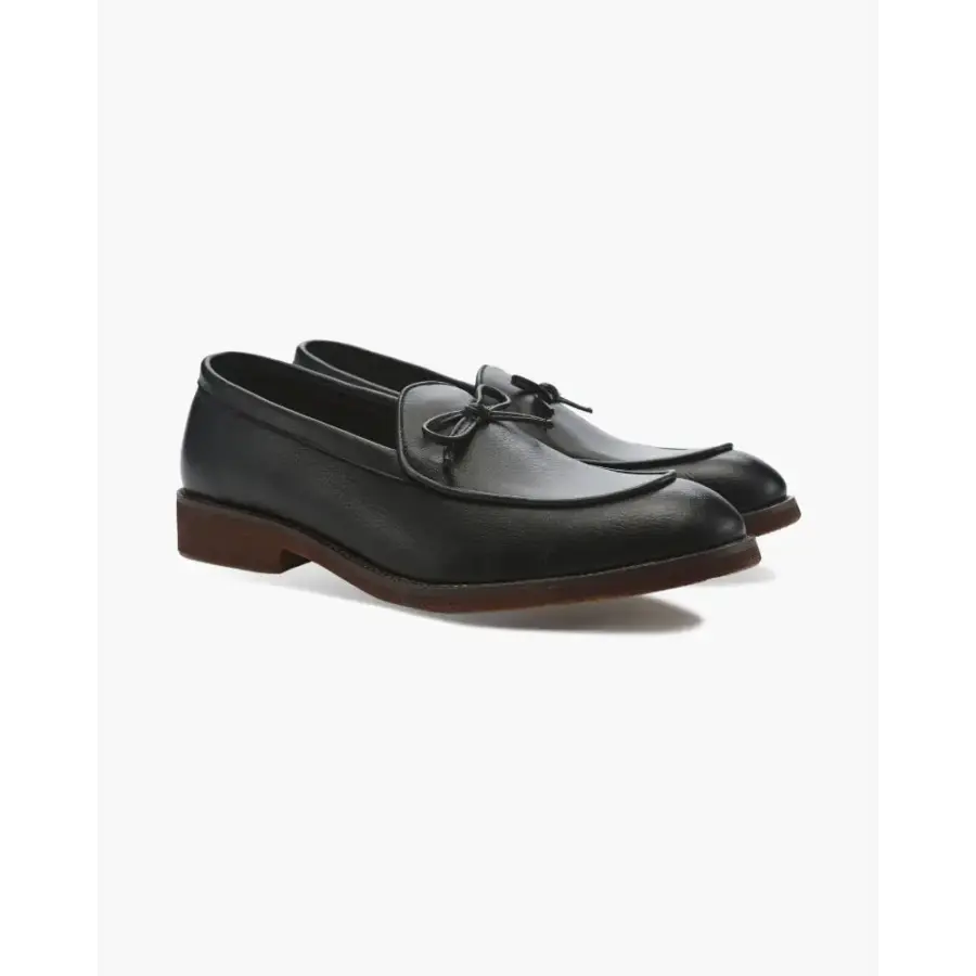 Timeless Bow Tie Leather Loafers - Black / 38