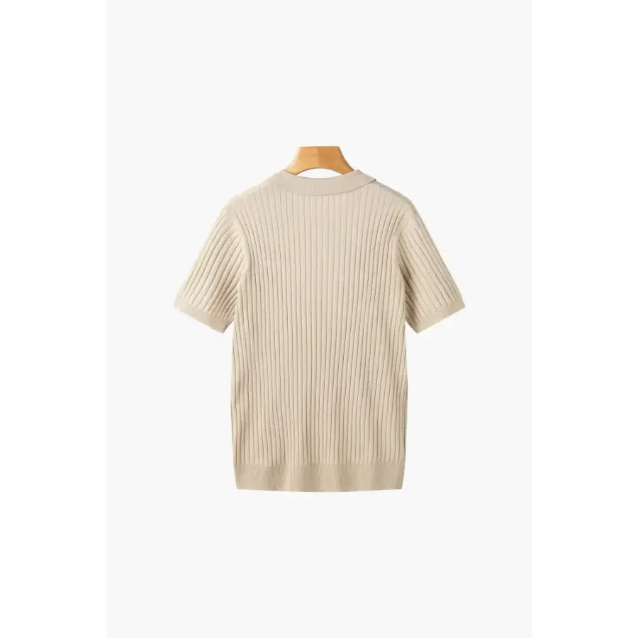 V-Neck Ribbed Knit Polo