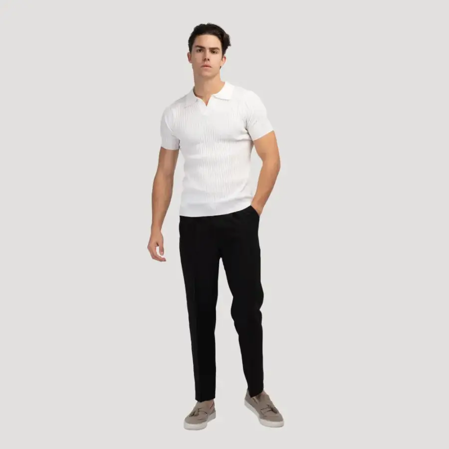 V-Neck Ribbed Knit Polo