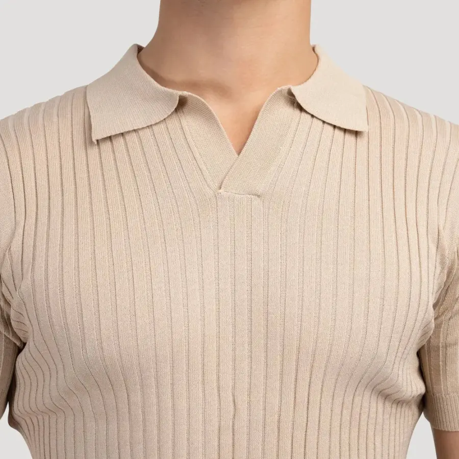 V-Neck Ribbed Knit Polo