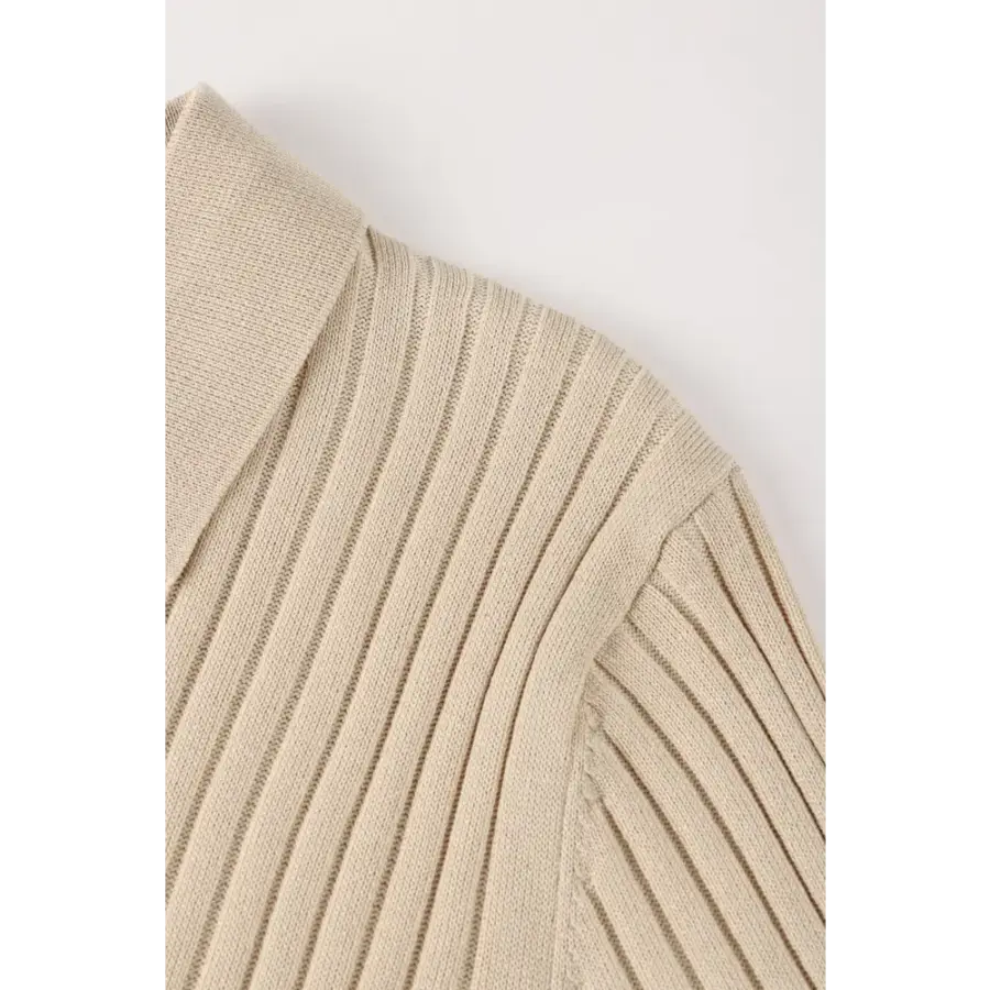 V-Neck Ribbed Knit Polo