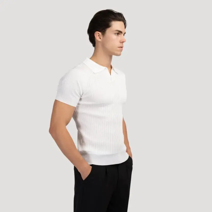 V-Neck Ribbed Knit Polo
